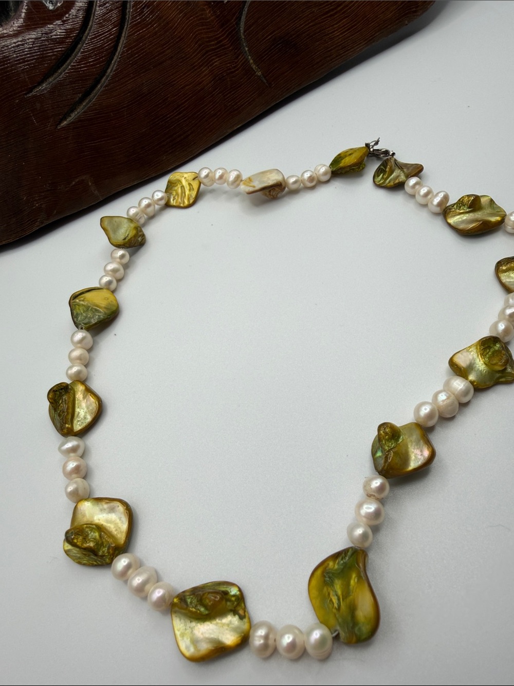 Vintage Freshwater Pearl Green Stone Statement Necklace Boho Luxury Jewelry